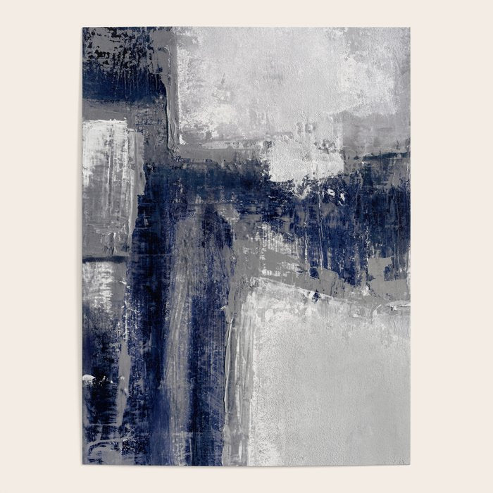 Blue and Gray Abstract Painting  Modern Textured Artwork Poster Gallery Image 1