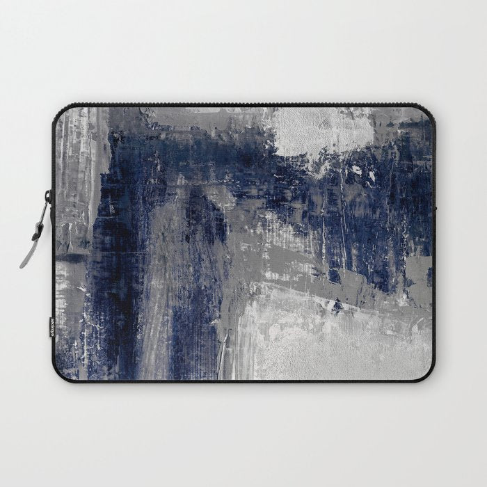 Blue and Gray Abstract Painting  Modern Textured Artwork Laptop Sleeve Gallery Image 1