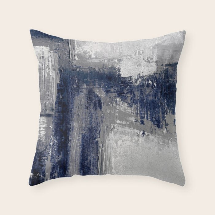 Blue and Gray Abstract Painting  Modern Textured Artwork Throw Pillow Gallery Image 1
