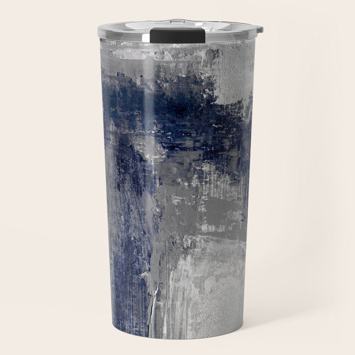 Blue and Gray Abstract Painting  Modern Textured Artwork Travel Mug Gallery Image 1