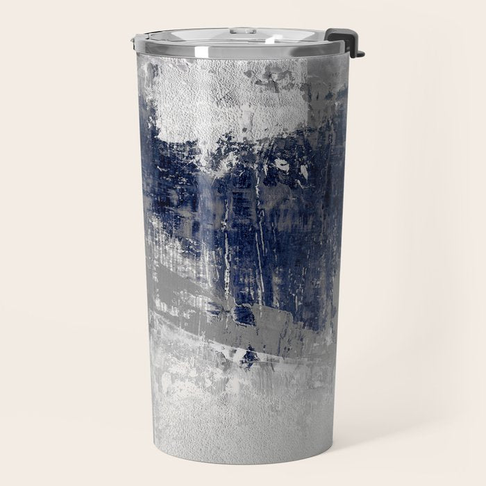 Blue and Gray Abstract Painting  Modern Textured Artwork Travel Mug Gallery Image 2