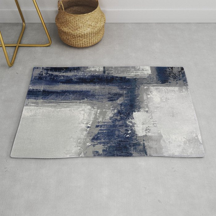 Blue and Gray Abstract Painting  Modern Textured Artwork Rug Gallery Image 1