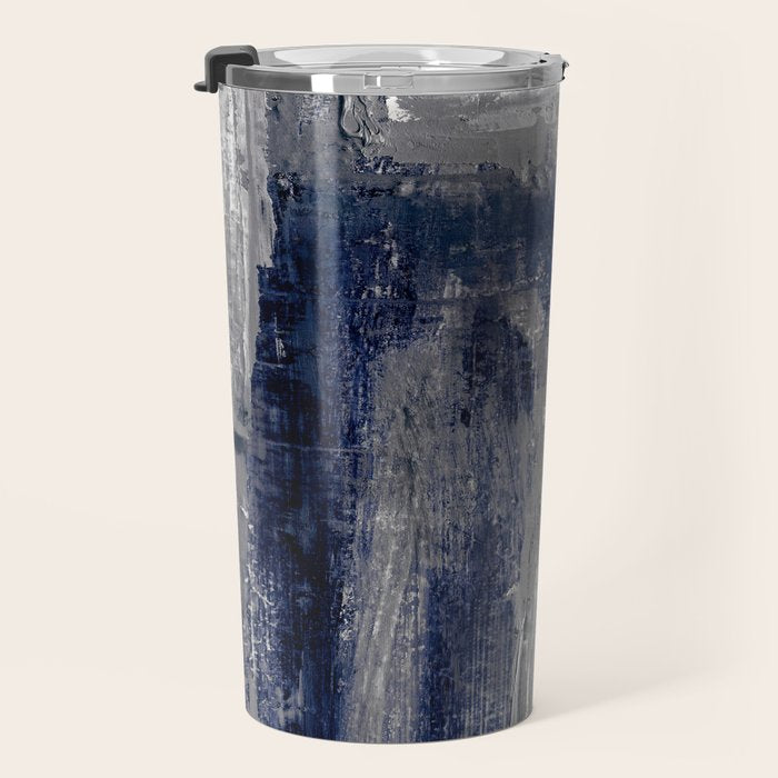 Blue and Gray Abstract Painting  Modern Textured Artwork Travel Mug Gallery Image 3