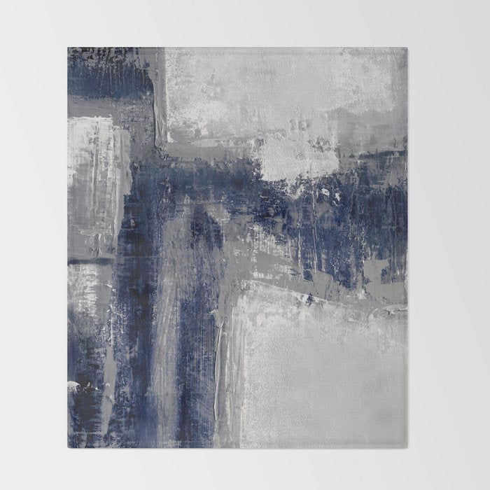 Blue and Gray Abstract Painting  Modern Textured Artwork Throw Blanket Gallery Image 2