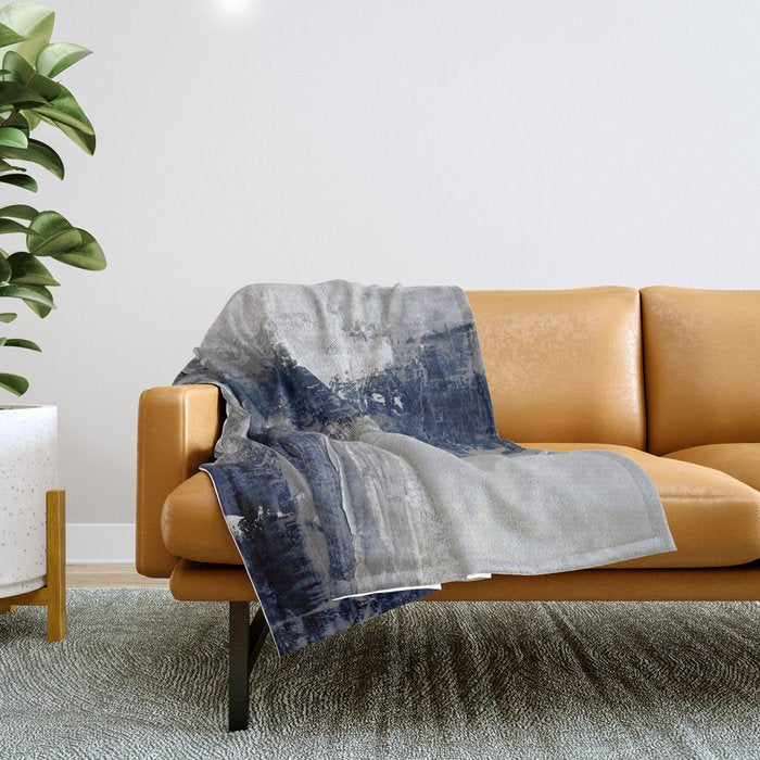 Blue and Gray Abstract Painting  Modern Textured Artwork Throw Blanket Gallery Image 1