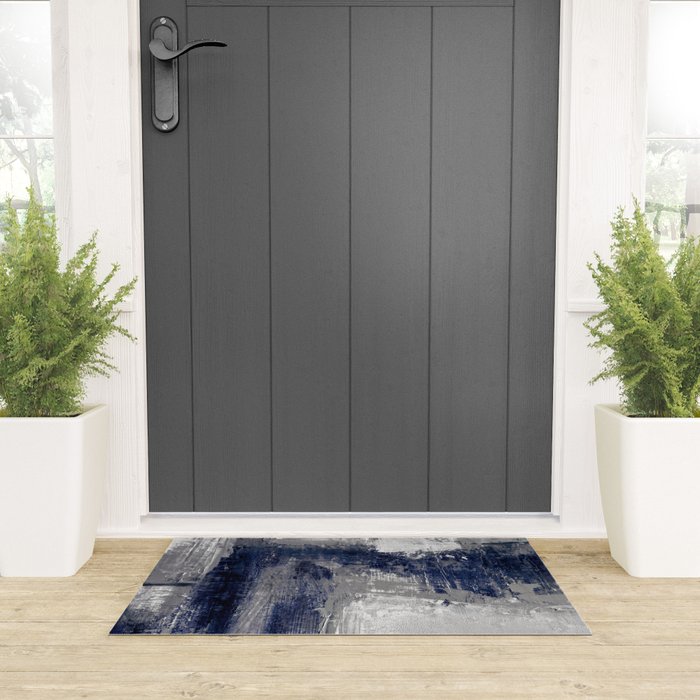 Blue and Gray Abstract Painting  Modern Textured Artwork Welcome Mat Gallery Image 3