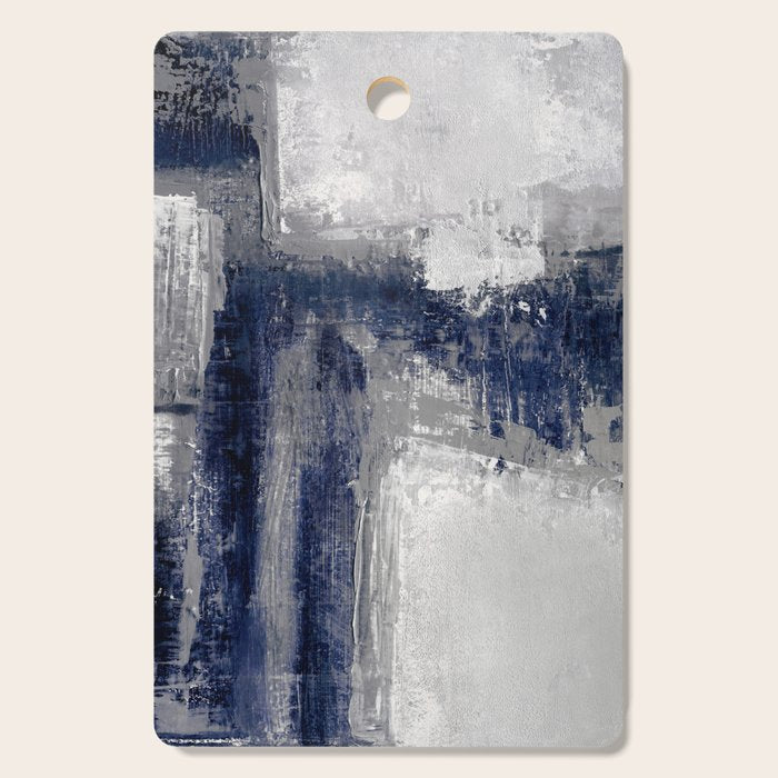 Blue and Gray Abstract Painting  Modern Textured Artwork Cutting Board Gallery Image 1