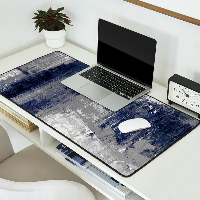 Blue and Gray Abstract Painting  Modern Textured Artwork Desk Mat Gallery Image 2