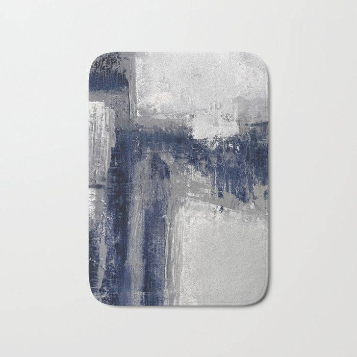 Blue and Gray Abstract Painting  Modern Textured Artwork Bath Mat Gallery Image 1