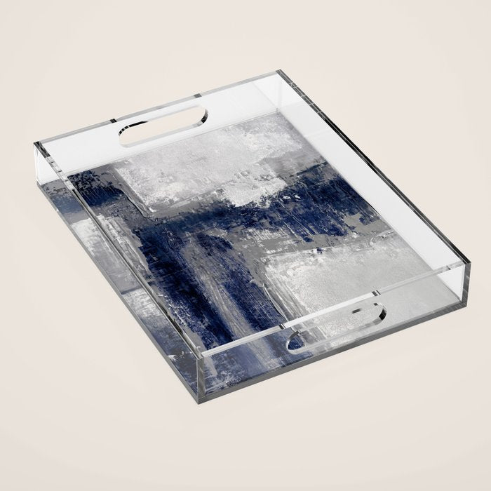 Blue and Gray Abstract Painting  Modern Textured Artwork Acrylic Tray Gallery Image 1