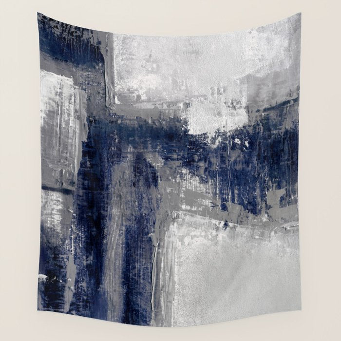 Blue and Gray Abstract Painting  Modern Textured Artwork Wall Tapestry Gallery Image 1
