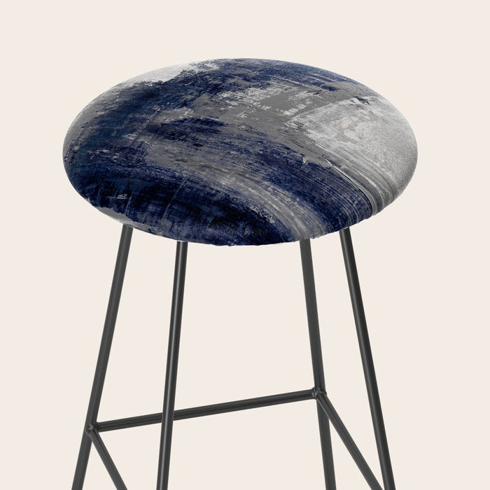 Blue and Gray Abstract Painting  Modern Textured Artwork Stool Gallery Image 2