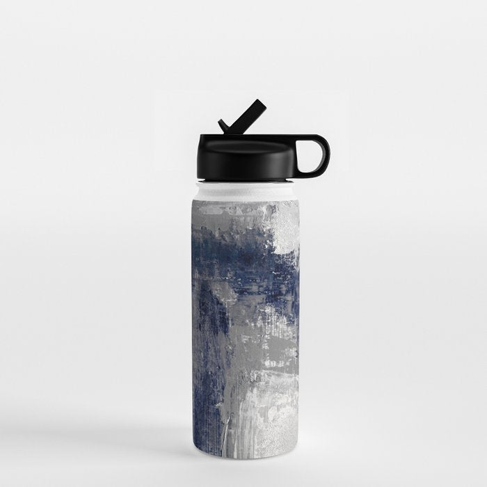 Blue and Gray Abstract Painting  Modern Textured Artwork Water Bottle Gallery Image 1