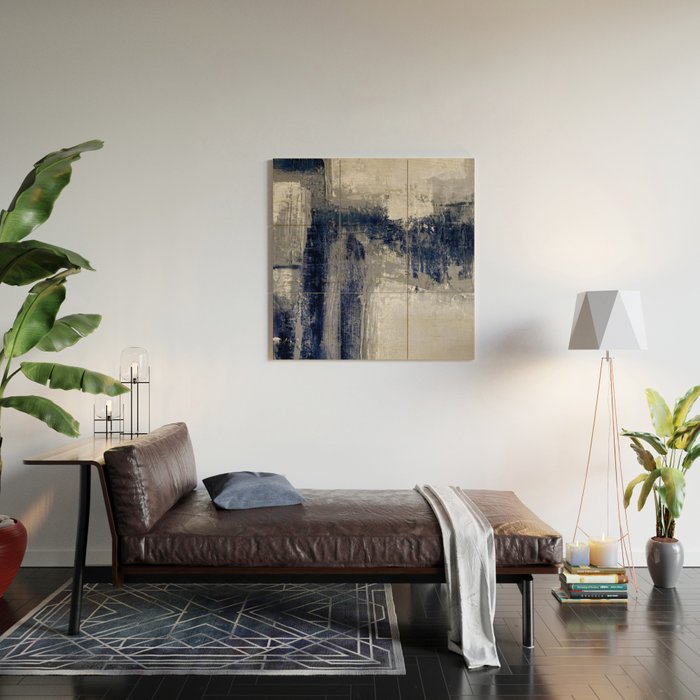 Blue and Gray Abstract Painting  Modern Textured Artwork Wood Wall Art Gallery Image 2