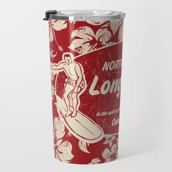 Club Surfing Longboard Surf Logo and Hibiscus Hawaiian Print      Travel Mug Gallery Image 3
