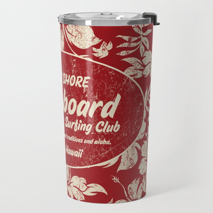 Club Surfing Longboard Surf Logo and Hibiscus Hawaiian Print      Travel Mug Gallery Image 2