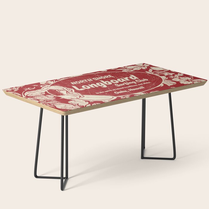 Club Surfing Longboard Surf Logo and Hibiscus Hawaiian Print      Coffee Table Gallery Image 1