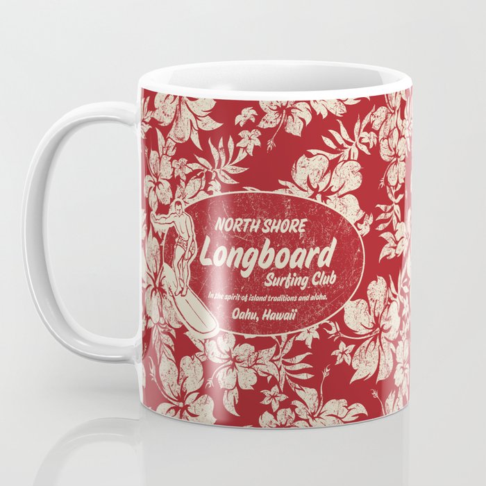 Club Surfing Longboard Surf Logo and Hibiscus Hawaiian Print      Coffee Mug Gallery Image 3