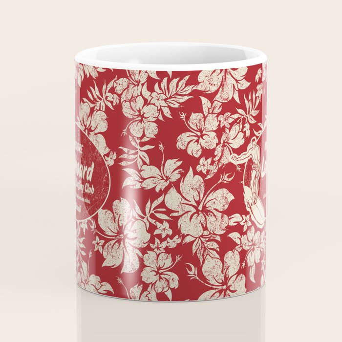 Club Surfing Longboard Surf Logo and Hibiscus Hawaiian Print      Coffee Mug Gallery Image 4
