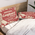 Club Surfing Longboard Surf Logo and Hibiscus Hawaiian Print      Pillow Sham Gallery Image 2