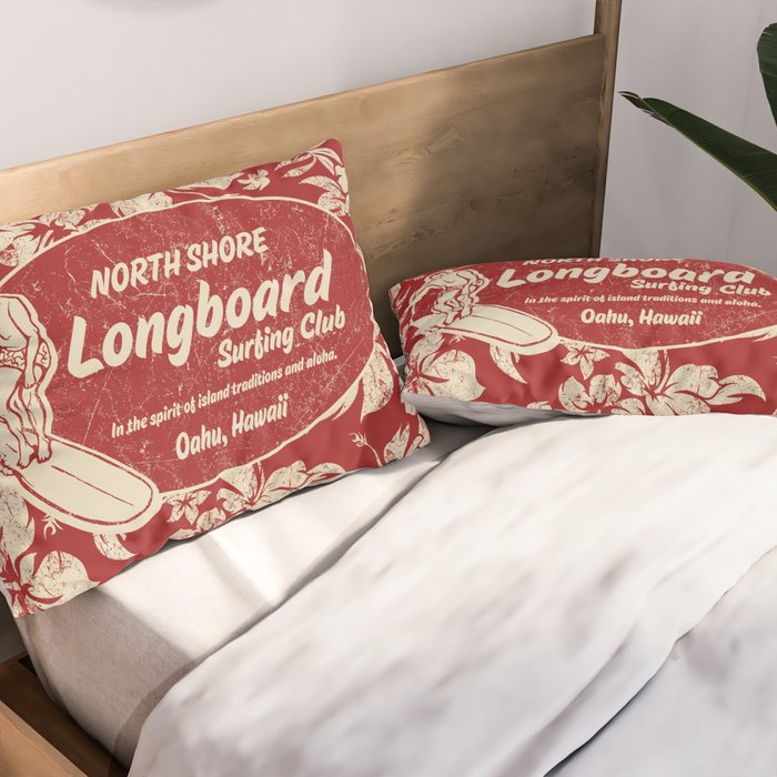 Club Surfing Longboard Surf Logo and Hibiscus Hawaiian Print      Pillow Sham Gallery Image 2