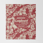 Club Surfing Longboard Surf Logo and Hibiscus Hawaiian Print      Throw Blanket Gallery Image 2