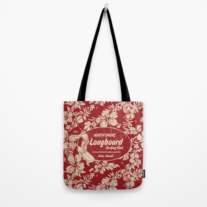 Club Surfing Longboard Surf Logo and Hibiscus Hawaiian Print      Tote Bag Gallery Image 2