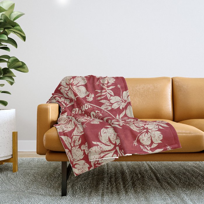 Club Surfing Longboard Surf Logo and Hibiscus Hawaiian Print      Throw Blanket Gallery Image 1