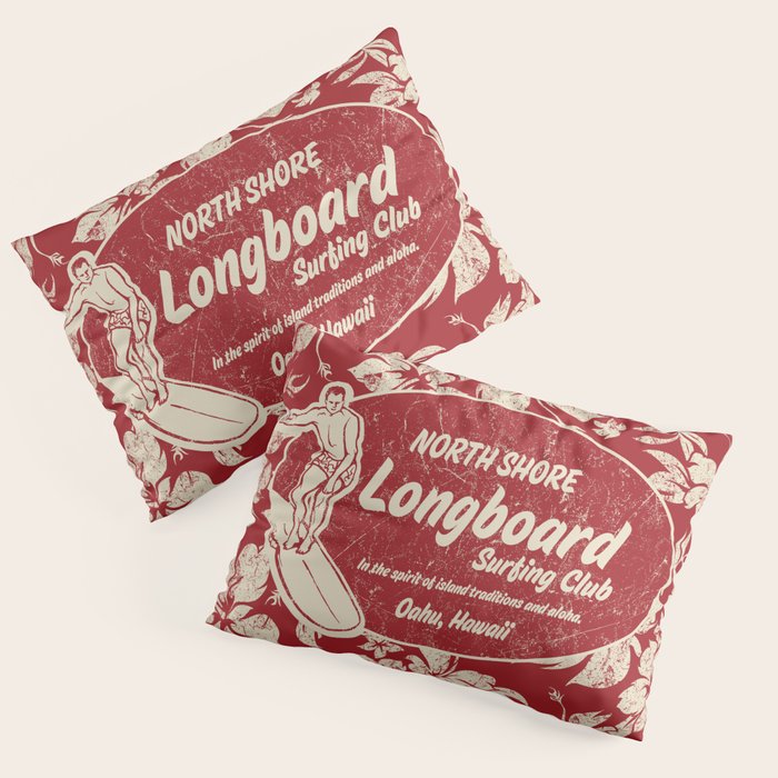 Club Surfing Longboard Surf Logo and Hibiscus Hawaiian Print      Pillow Sham Gallery Image 3