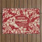 Club Surfing Longboard Surf Logo and Hibiscus Hawaiian Print      Outdoor Rug Gallery Image 1