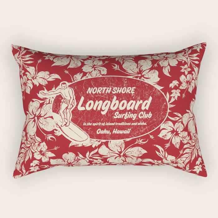 Club Surfing Longboard Surf Logo and Hibiscus Hawaiian Print      Rectangular Pillow Gallery Image 2