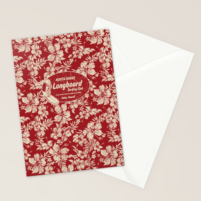 Club Surfing Longboard Surf Logo and Hibiscus Hawaiian Print      Stationery Card Gallery Image 2