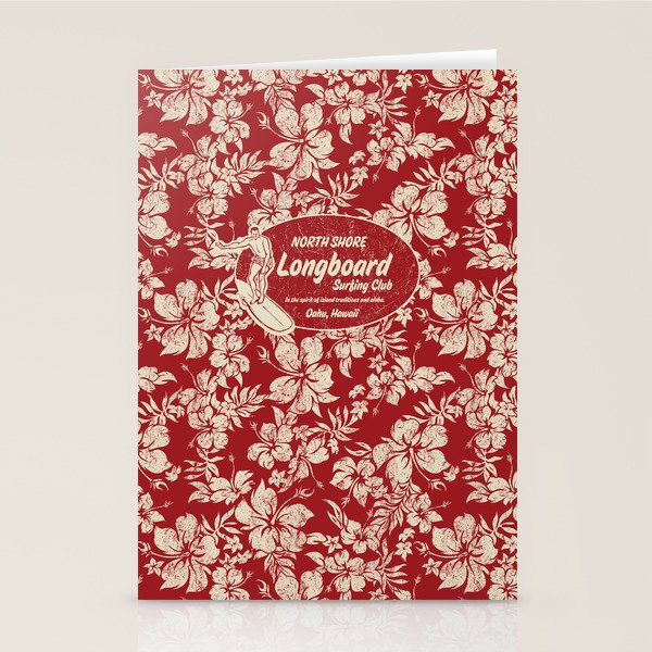 Club Surfing Longboard Surf Logo and Hibiscus Hawaiian Print      Stationery Card Gallery Image 2