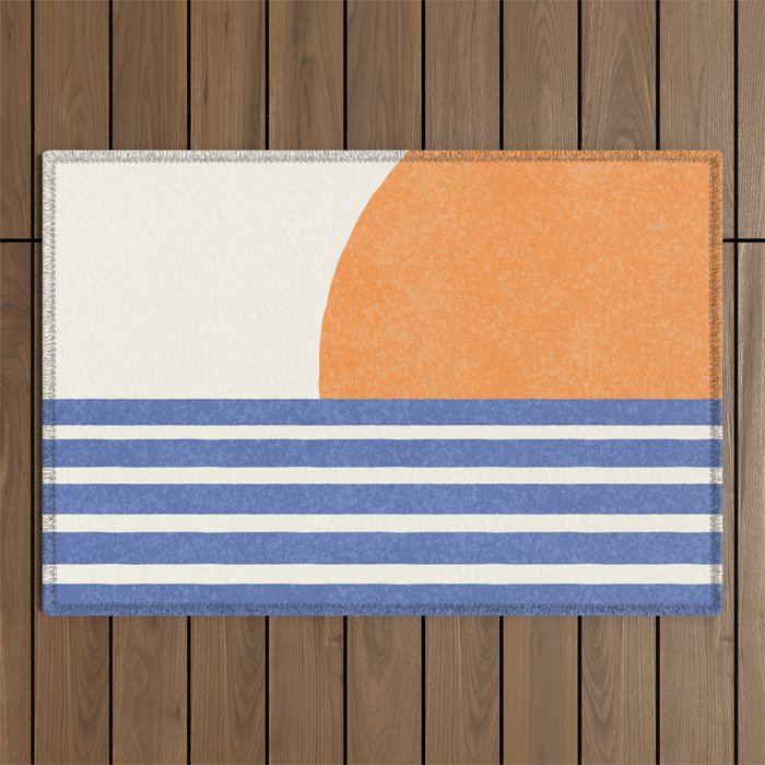 Beach Horizon Lines orange blue Outdoor Rug Gallery Image 1