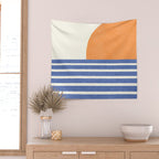 Beach Horizon Lines orange blue Wall Tapestry Gallery Image 2