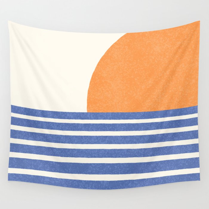 Beach Horizon Lines orange blue Wall Tapestry Gallery Image 1