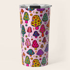 Smiley Mushrooms Print in Pink Travel Mug Gallery Image 1