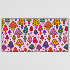 Smiley Mushrooms Print in Pink Desk Mat Gallery Image 3