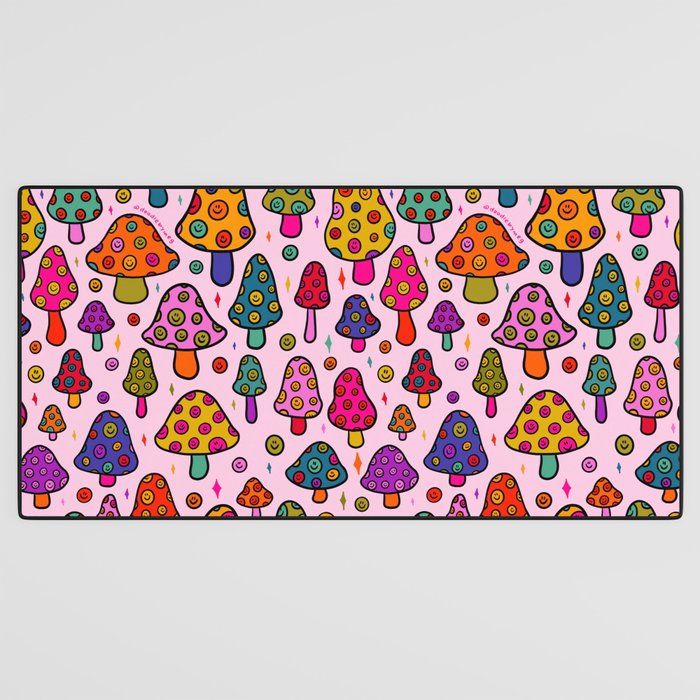 Smiley Mushrooms Print in Pink Desk Mat Gallery Image 3