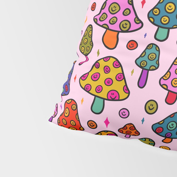 Smiley Mushrooms Print in Pink Pillow Sham Gallery Image 4