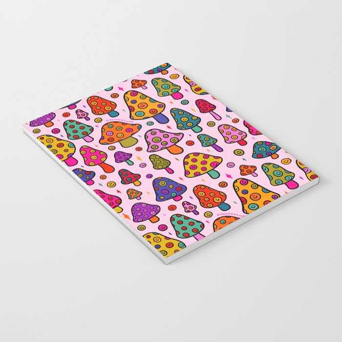 Smiley Mushrooms Print in Pink Notebook Gallery Image 3