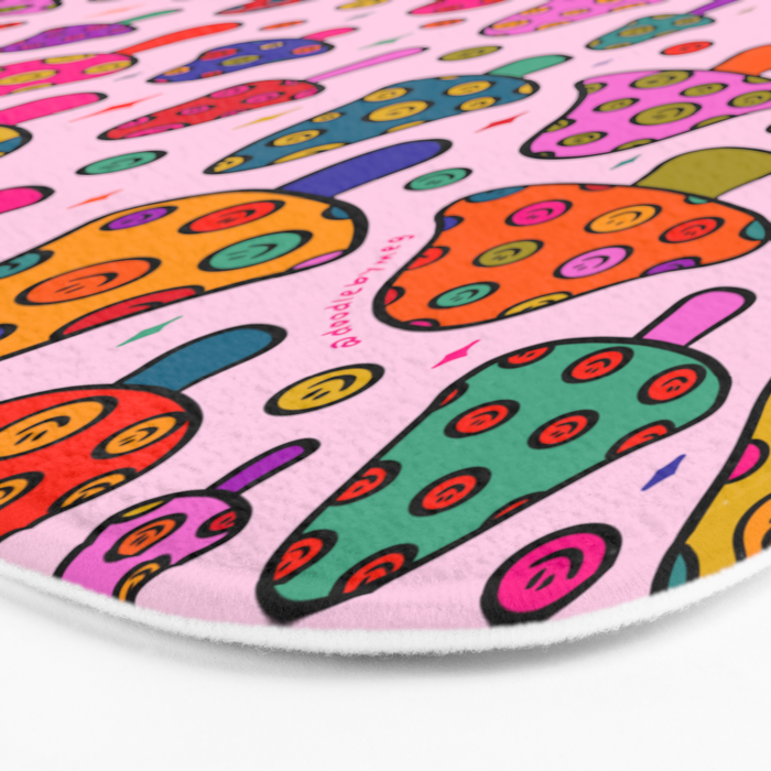 Smiley Mushrooms Print in Pink Bath Mat Gallery Image 3