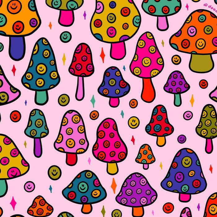 Smiley Mushrooms Print in Pink Coffee Mug Gallery Image 2
