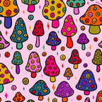 Smiley Mushrooms Print in Pink Coffee Mug Gallery Image 2