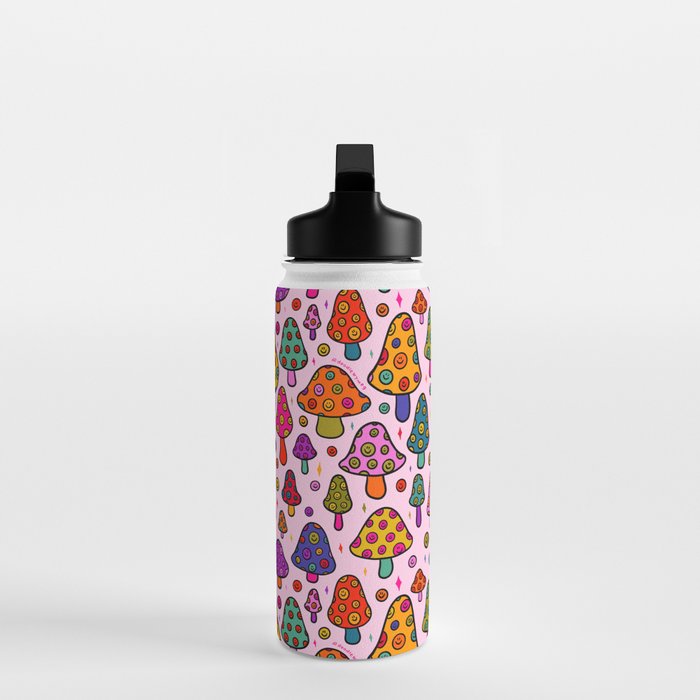 Smiley Mushrooms Print in Pink Water Bottle Gallery Image 3