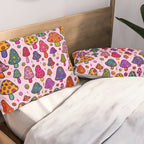 Smiley Mushrooms Print in Pink Pillow Sham Gallery Image 2