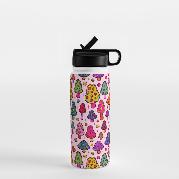Smiley Mushrooms Print in Pink Water Bottle Gallery Image 1