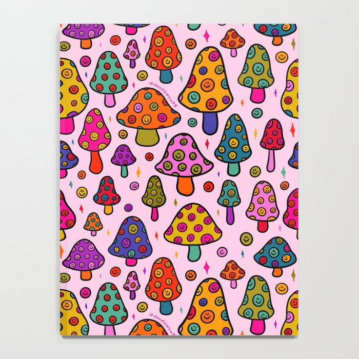 Smiley Mushrooms Print in Pink Notebook Gallery Image 4