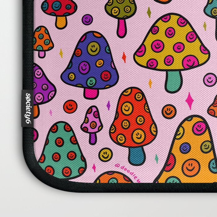 Smiley Mushrooms Print in Pink Laptop Sleeve Gallery Image 3