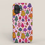Smiley Mushrooms Print in Pink iPhone Case Gallery Image 1
